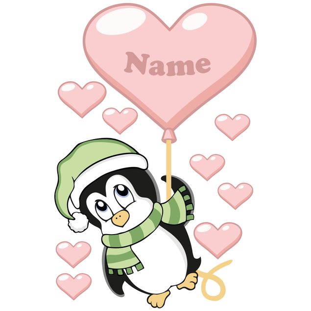 Kinderzimmer Wandtattoo mit Wunschtext - Pinguin Junge mit Wunschname