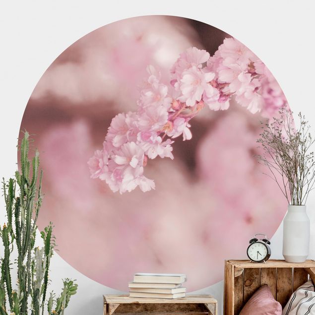 runde Fototapete Kirschblüte im Violetten Licht