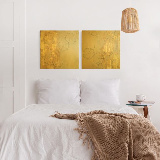 Wandbilder Wohnzimmer modern Kirschblütensaison Gold