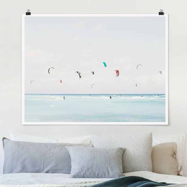 Poster Landschaft Kitesurfer auf dem Meer