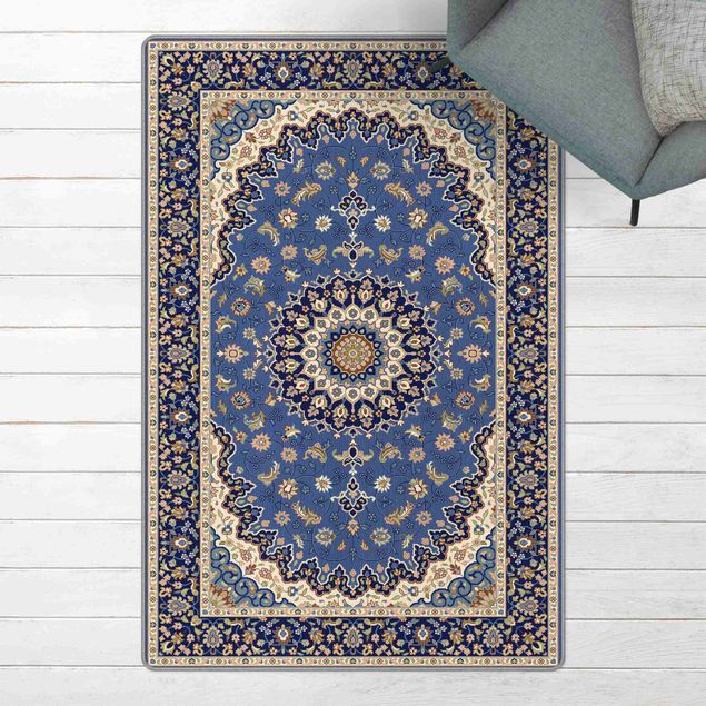 Teppich Orientalisch Klassisches Persermuster Blau Beige
