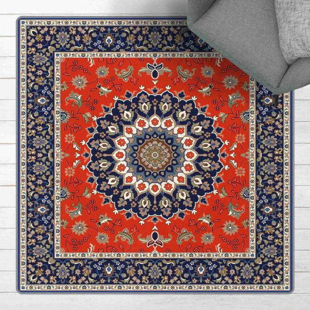 Teppich Perser Klassisches Persermuster Blau Rot