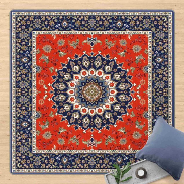 Teppich Orientalisch Klassisches Persermuster Blau Rot