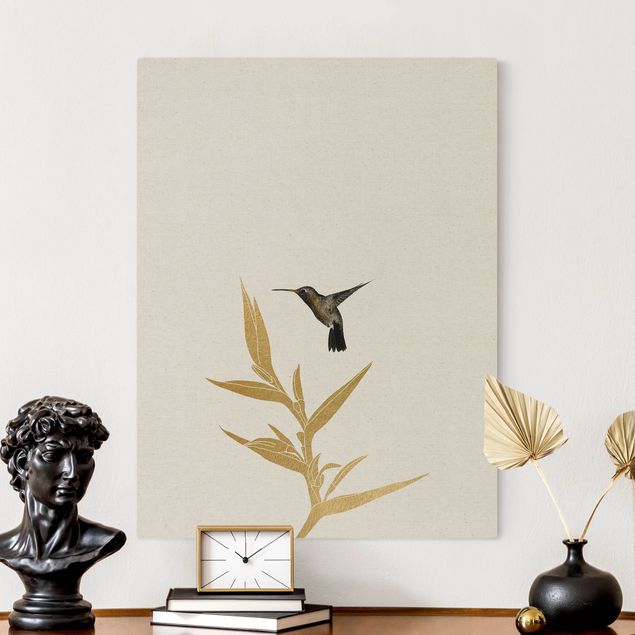 Wandbilder XXL Kolibri und tropische goldene Blüte II