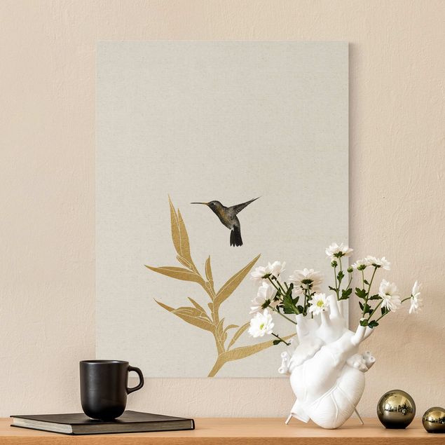 Leinwandbilder Vögel Kolibri und tropische goldene Blüte II