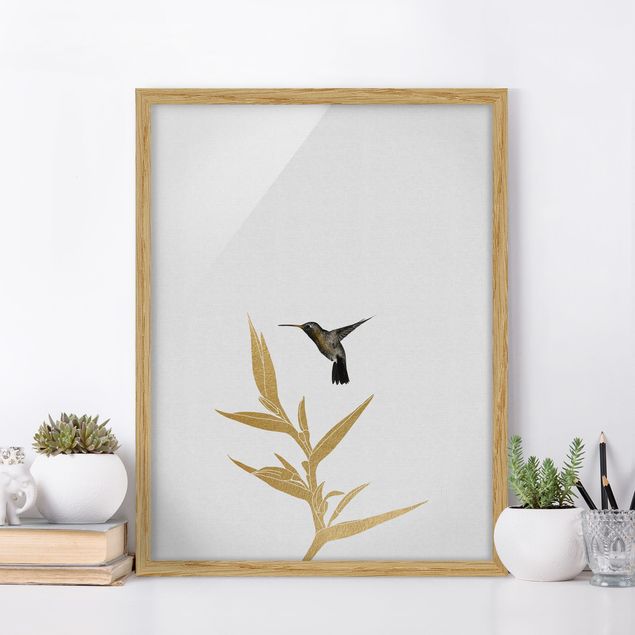 Wandbilder Tiere Kolibri und tropische goldene Blüte II