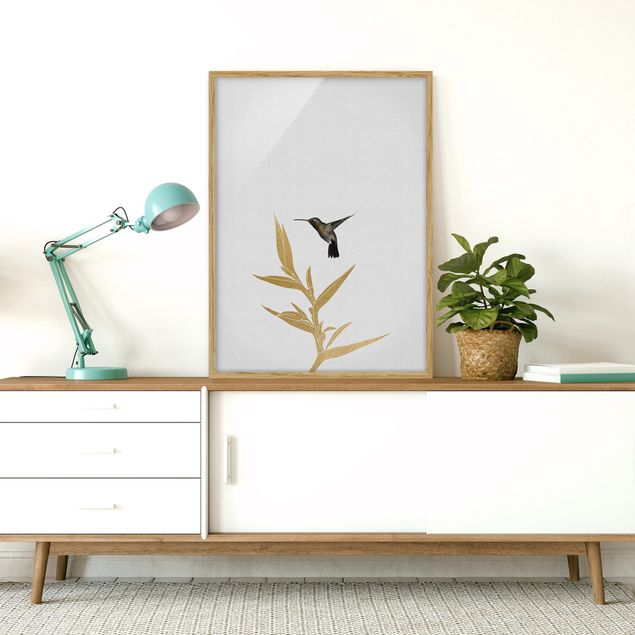 Bilder für die Wand Kolibri und tropische goldene Blüte II