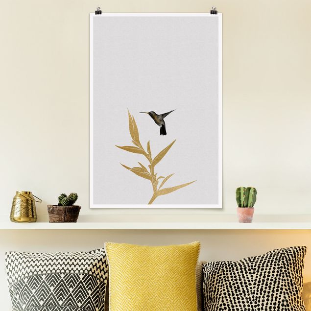 Wandbilder Tiere Kolibri und tropische goldene Blüte II