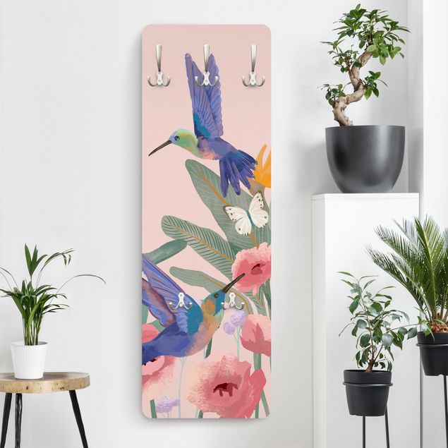 Garderobenpaneel Kolibris und rosa Blüten