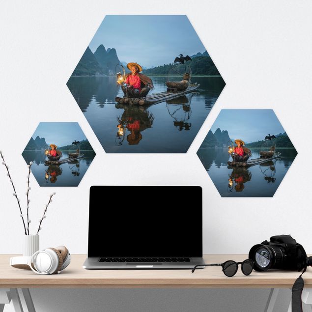 Hexagon Bild Forex - Kormoranfischer am Abend
