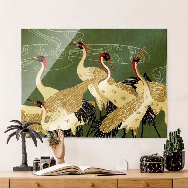 Wandbilder Tiere Kraniche mit goldenen Federn I