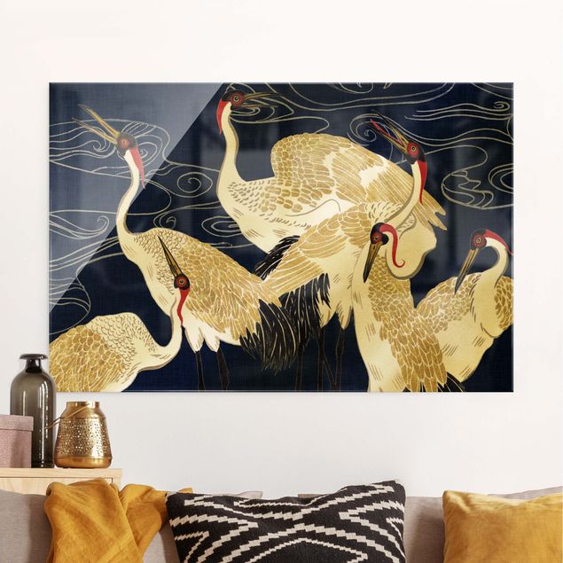 Wandbilder Tiere Kraniche mit goldenen Federn II