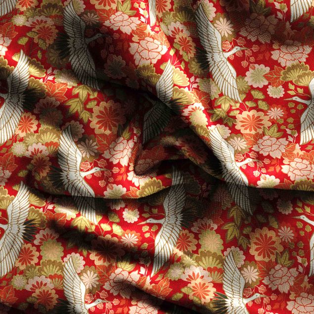 Vorhänge Muster Kraniche und Chrysanthemen Rot