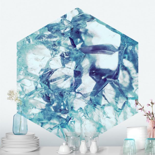 Steinwand Tapeten Kristall Blau