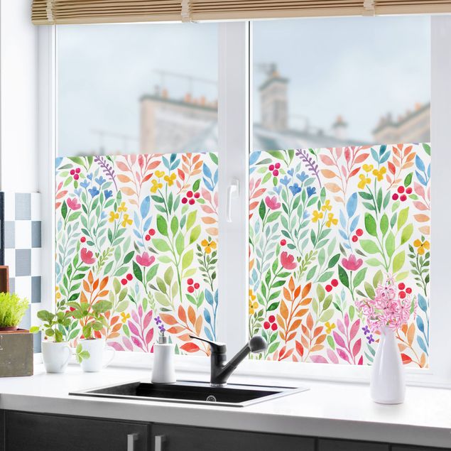 XXL Fensterbilder Kunterbunte Aquarellblumen