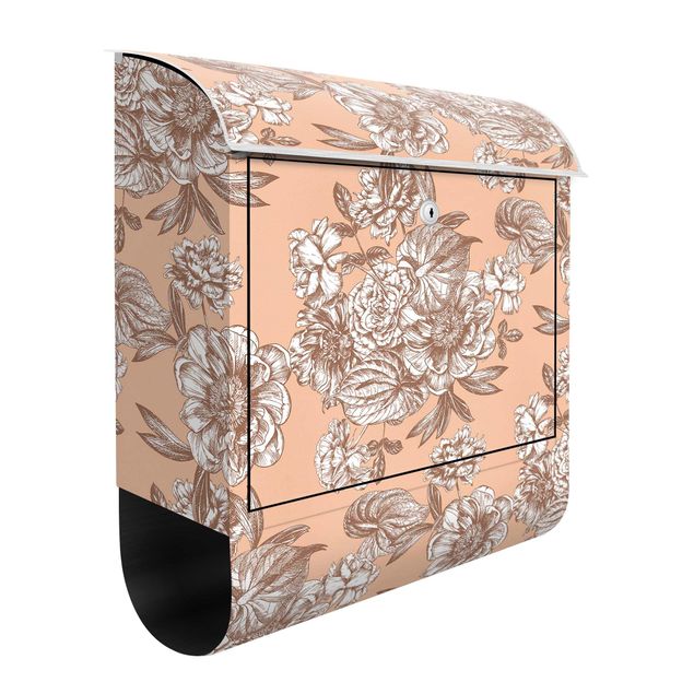 Briefkasten Design Kupferstich Blütenbouquet