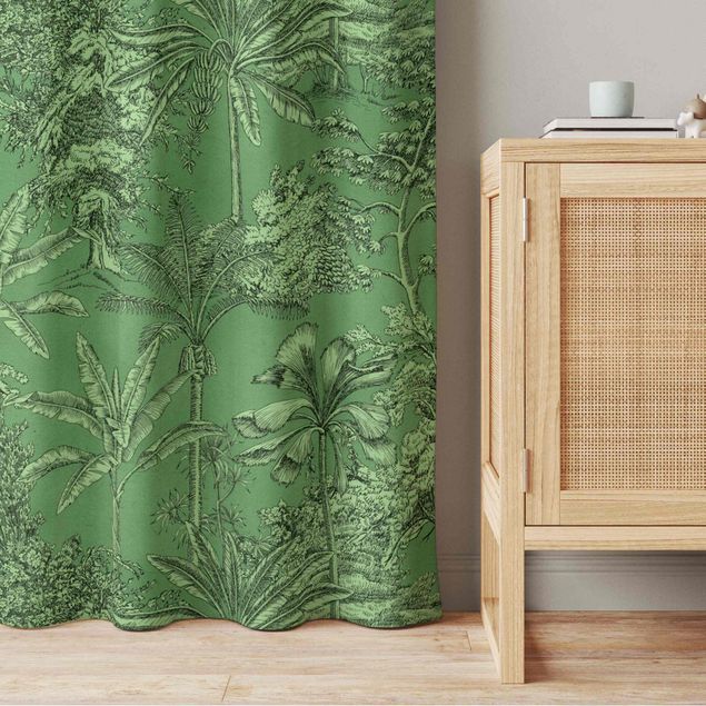 Vorhang modern Kupferstichanmutung - Tropische Palmen in Grün
