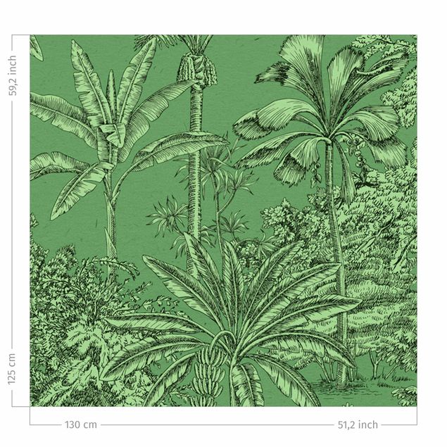 Vintage Vorhang Kupferstichanmutung - Tropische Palmen in Grün