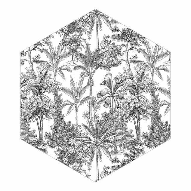 Design Tapete Kupferstichanmutung - Tropische Palmen