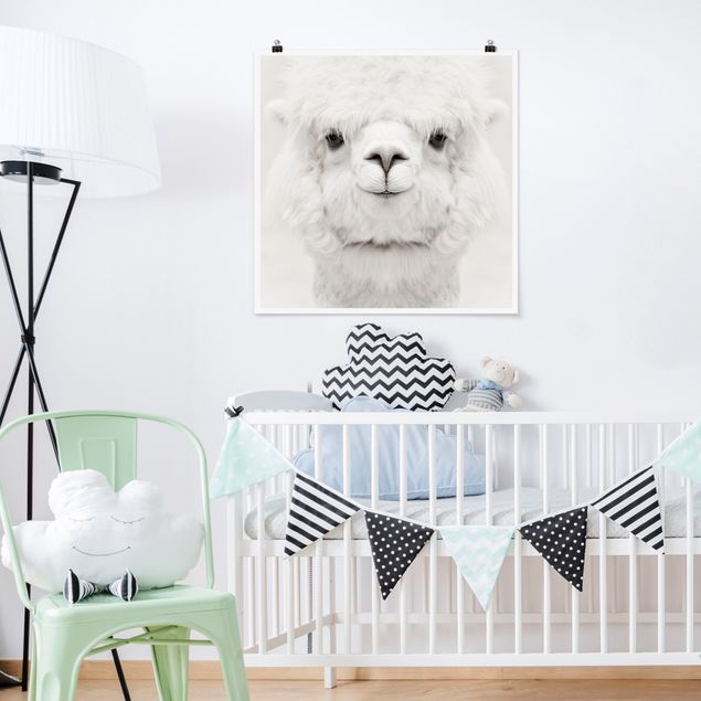 Poster Kinderzimmer Tiere Lächelndes Alpaka