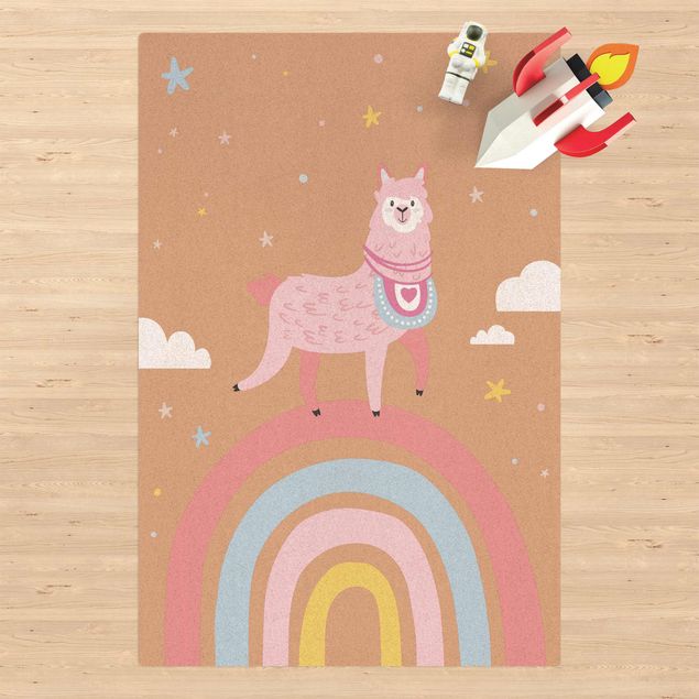 Teppiche Lama auf Regenbogen mit Sternen und Pünktchen