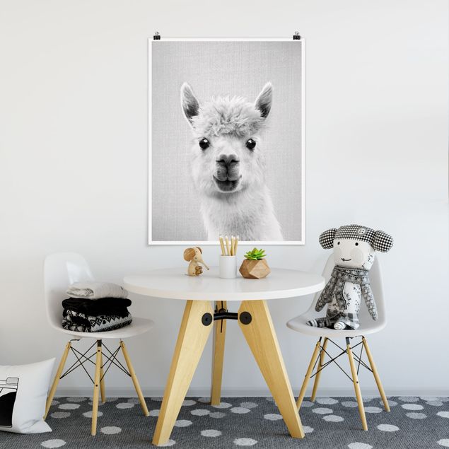 Poster Kinderzimmer Tiere Lama Lars Schwarz Weiß