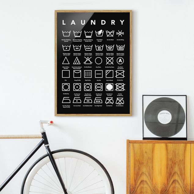 Gerahmte Bilder mit Sprüchen Laundry Symbole Schwarz-Weiß