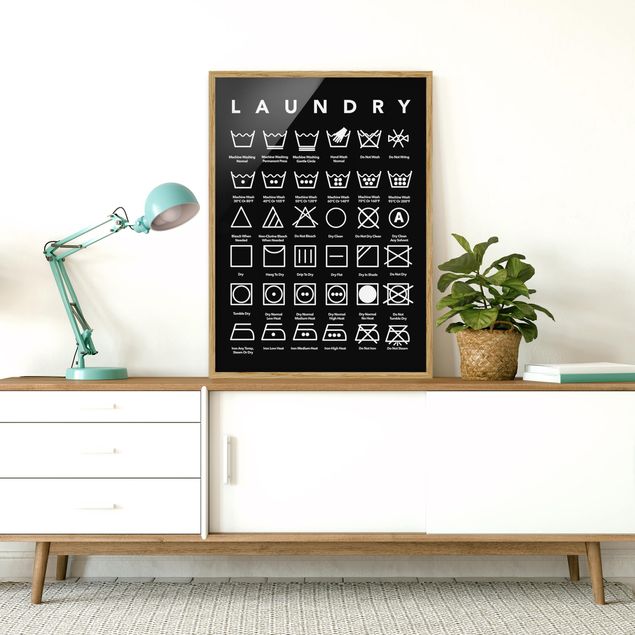Schöne Wandbilder Laundry Symbole Schwarz-Weiß