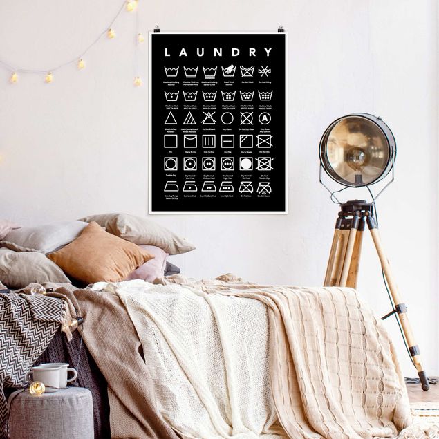 Sprüche Poster Laundry Symbole Schwarz-Weiß