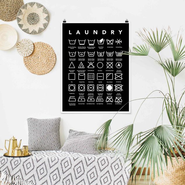 Bilder für die Wand Laundry Symbole Schwarz-Weiß