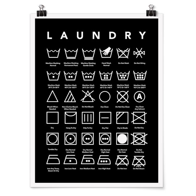 Poster kaufen Laundry Symbole Schwarz-Weiß