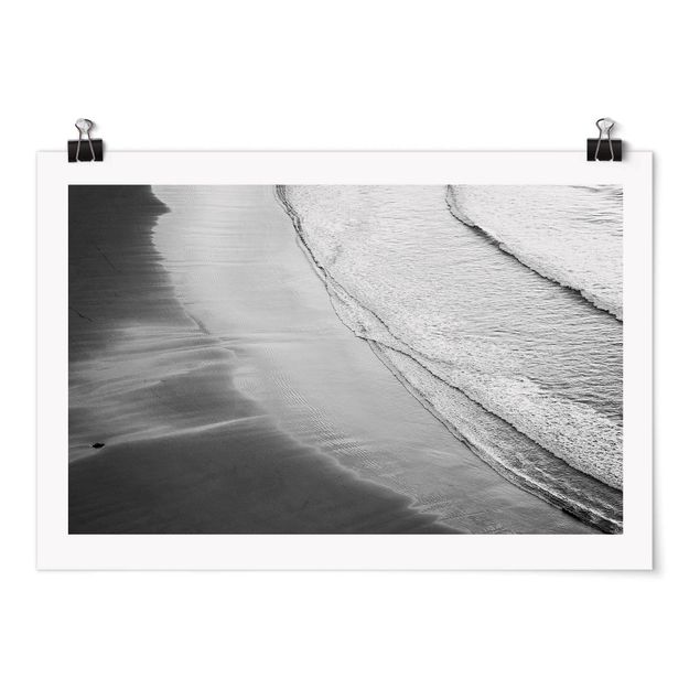 Bilder für die Wand Leichter Wellengang am Strand Schwarz Weiß