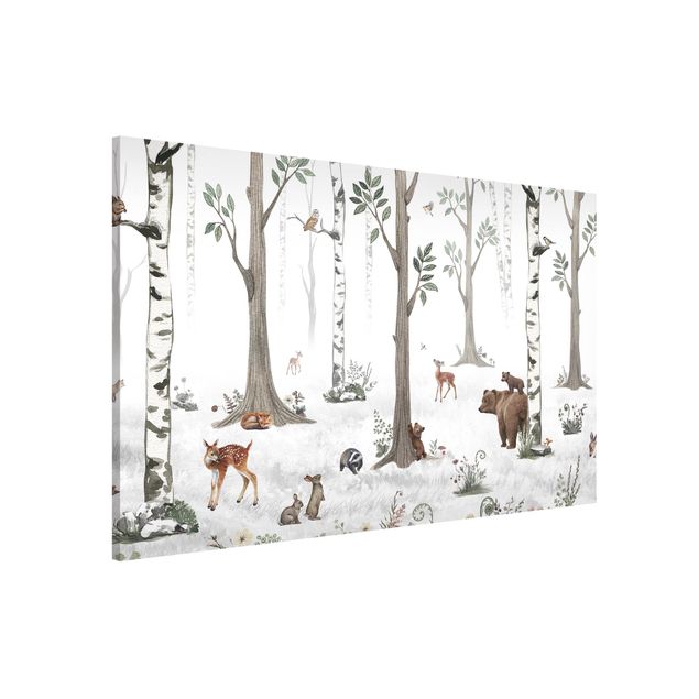 Wandbilder Tiere Leiser weißer Wald mit Tieren