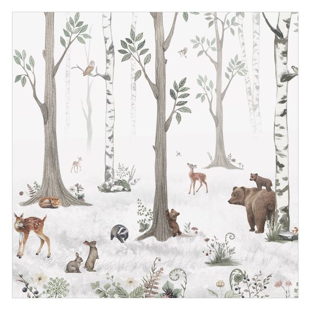XXL Fensterbilder Leiser weißer Wald mit Tieren