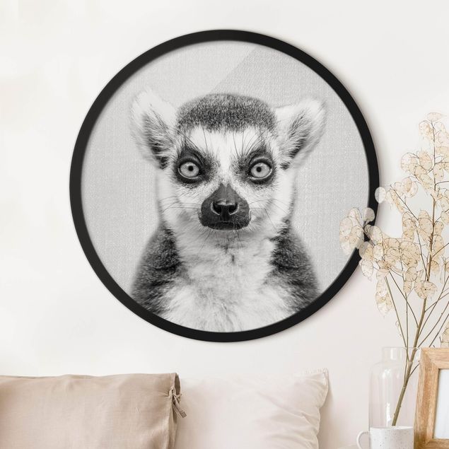 Wandbild rund Lemur Ludwig Schwarz Weiß
