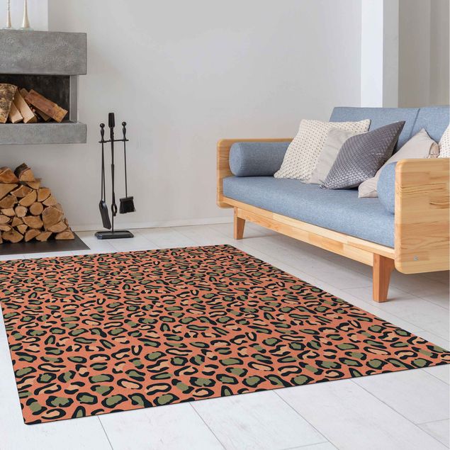 Moderner Teppich Leopardenmuster in Pastell Rosa und Blau