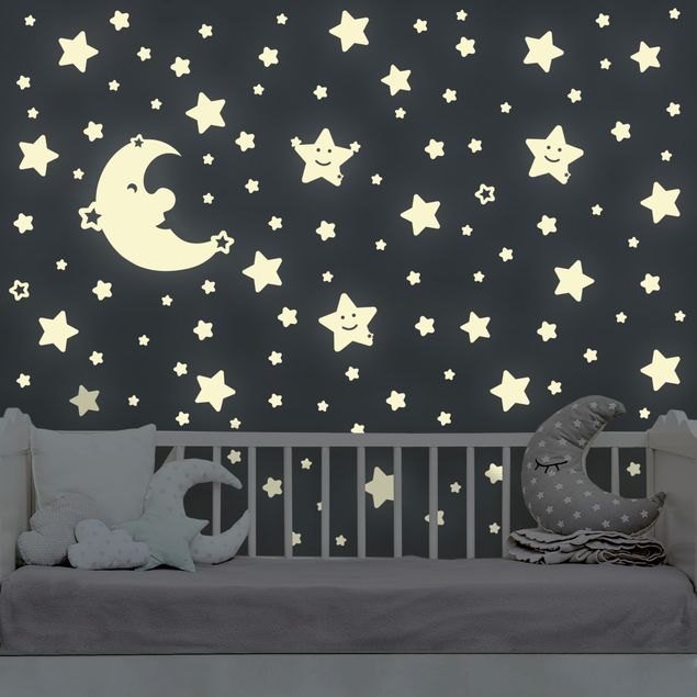 Wandsticker Sterne Leucht-Wandtattoo-Set Mond und Sterne