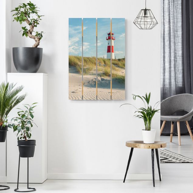 Moderne Holzbilder Leuchtturm an der Nordsee