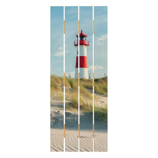 Wandbild Holz Leuchtturm an der Nordsee