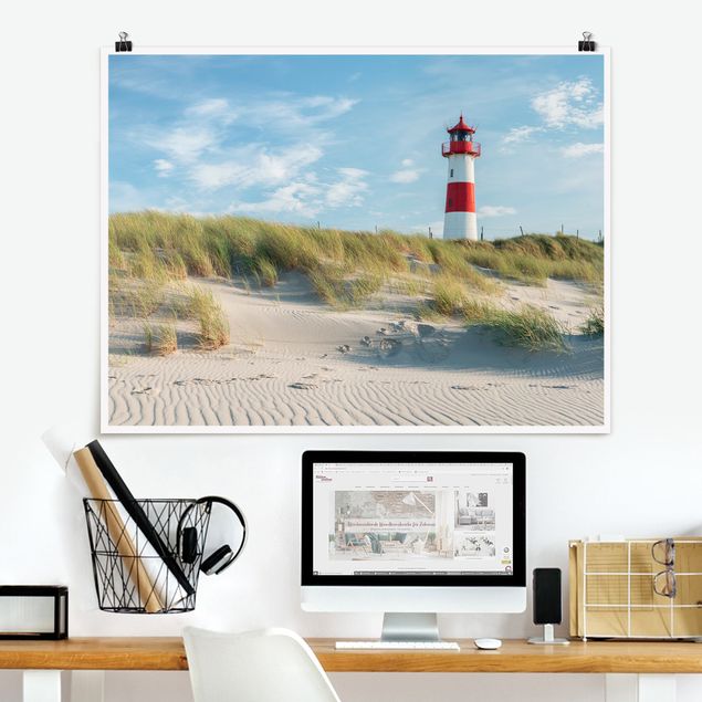 Leuchtturm Dünen Nordsee 4er Bilder Bild auf Leinwand Wandbild Kunstdruck Poster 