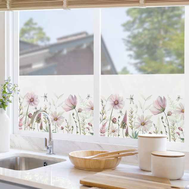 XXL Fensterbilder Libellen im Blumenrausch