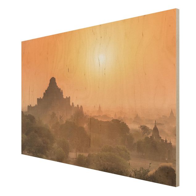 Holzbild Skyline Lichtdurchflutete Tempelanlage