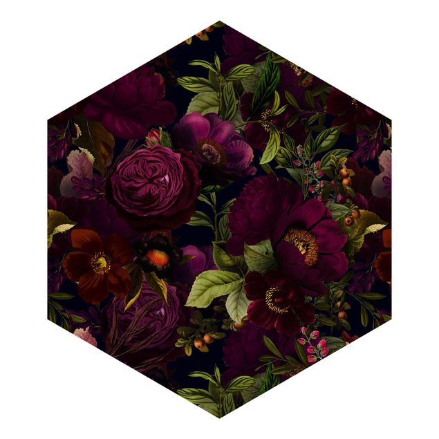 Wandtapete Design Lila Blüten Dunkel