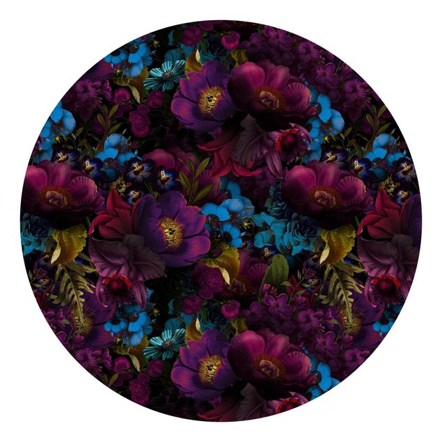 Tapeten Muster Lila Blüten mit Blauen Blumen