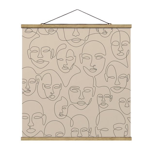 Stoffbild mit Posterleisten - Line Art - Beauty Portraits in Beige - Quadrat 1:1