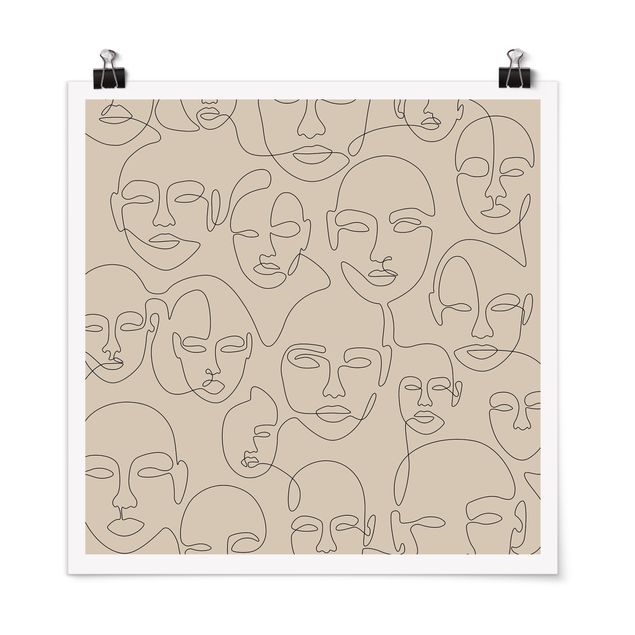 Poster - Line Art - Beauty Portraits in Beige - Quadrat 1:1