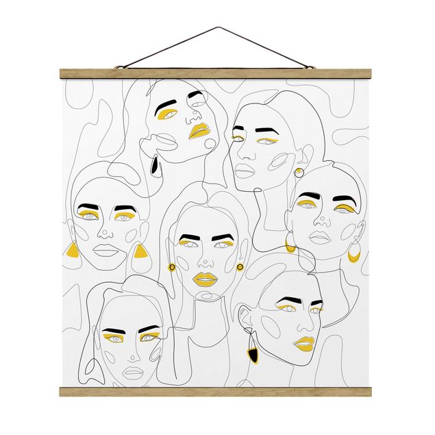 Stoffbild mit Posterleisten - Line Art - Beauty Portraits in Lemon - Quadrat 1:1