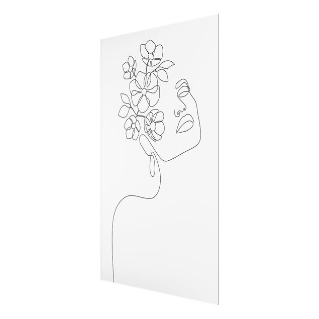 Glasbild - Line Art - Dreamy Girl Blossom - Hochformat