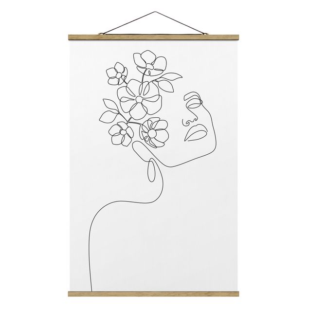 Stoffbild mit Posterleisten - Line Art - Dreamy Girl Blossom - Hochformat 2:3