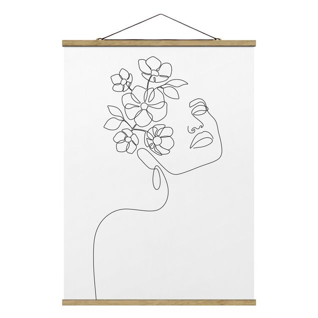 Stoffbild mit Posterleisten - Line Art - Dreamy Girl Blossom - Hochformat 3:4